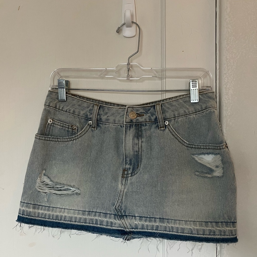 Edikted Distressed Denim Mini Skirt